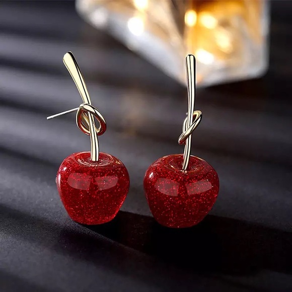 πRed Sparkling Cherry Stud Earrings - Picture 6 of 17